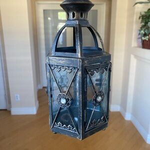 Vintage Black and Gold Candle Holder Lantern With Embellishment